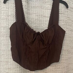 Brown Lace Trim Corset Top